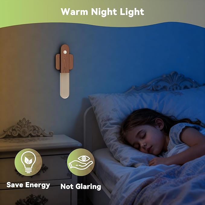 Motion Sensor Night Light - Wireless Wall Light, Battery Operated Wall Sconces Set of 3, Magnet Rechargeable LED Lights, Stairs Lights, Decor for Bedroom, Hallway, Living Room (Walnut Wood 3PCS)