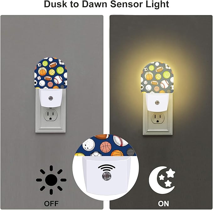Retro Sports Balls Night Light, Colorful Balls Dusk to Dawn Night Light Plug in,0.5w Energy Saving Sleep Friendly NightLight for Kids Boys Girls Home Bedroom Living Room Kitchen Decor