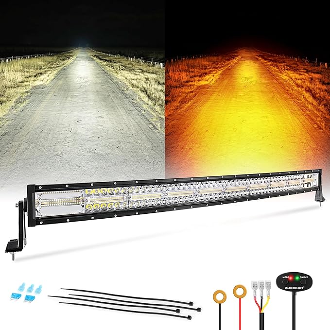 Auxbeam 6 Modes Amber White Series, 42 Inch 240W Curved LED Light Bar, Strobe Warning Flashing Dual Color Fog Light, Spot Flood Combo Off-Road Auxiliary Lighting, for Pickup Truck 4WD Jeep