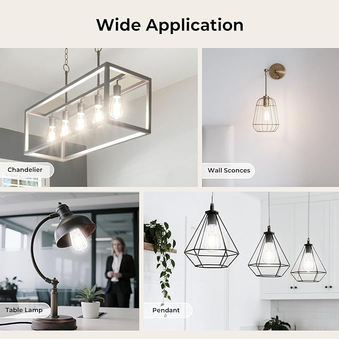 Dimmable Edison Bulbs, 4000K Daylight White, 6W Equivalent to 60 watt E26 LED Bulb, ST58 Vintage Light Bulbs, 600LM, 90+ CRI, E26 Base, Clear Glass, 6 Pack