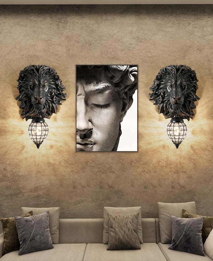 Lion Head Wall Decor Sconces Wall Lighting Retro Baroque Crystal Sconce Gold Luxury Wall Lights Fixtures for Living Room Bedroom Bedside Stairs Bathroom Mirror Headlights Lamp, E26 (B-2)