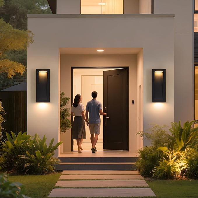 Modern Outdoor Wall Light with LED, Exterior Lighting Fixtures 2700K Integrated, Matte Black Outside Wall Mount Lights for House Front Door Porch Garage Patio Black 2 Packs