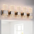 VINLUZ 5-Light LED Brushed Nickel Bathroom Vanity Light Fixtures,40W Modern Wall Mounted Lights with Crystal Lampshade Vanity Wall Lamp for Mirror Hallway