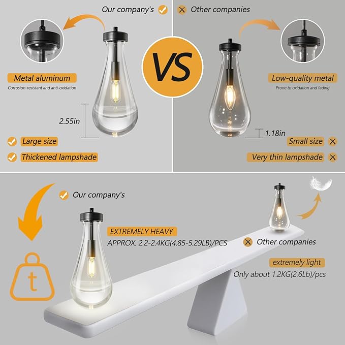 Raindrop Pendant Lights Kitchen Island Set of 3 Teardrop Black Hanging Light Fixtures Clear Solid Glass Pendant Light Modern Chandeliers for Dining Room Porch Corridor Living Room