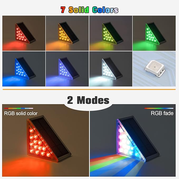 NIORSUN Solar Step Lights for Outside,6 Pack RGB Solid Color Changing Solar Stair Lights Outdoor Waterproof IP67 Auto On Off,Solar Lights for Steps,Stair,Patio,Yard,Porch,Front Door,Deck Decor