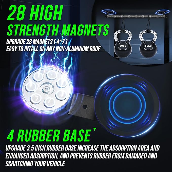 34inch 166 LED Emergency Rooftop Strobe Lights Bar Flashing Safety Traffic Advisor Warning Hazard Snow Plow Light W/Magnet Base for Work Trucks Vehicles Construction Tow Pickup Green White