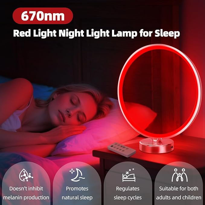 Red Light Therapy Night Light Lamp for Sleep 670nm Red Nightlight Desk Lamp with Multi-Color and Brightness Options Remote Control,Deep Relaxation and Improve Sleeping for Adults Kids (Silver)