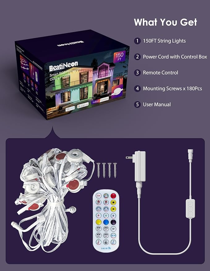 Permanent Outdoor Lights, 100ft with 90 RGB+IC LED Lights for House, 75 Scene Modes, IP68 Waterproof Eave lights Compatible with Alexa, Google Assistant for Halloween, Christmas, Outdoor Daily Decor