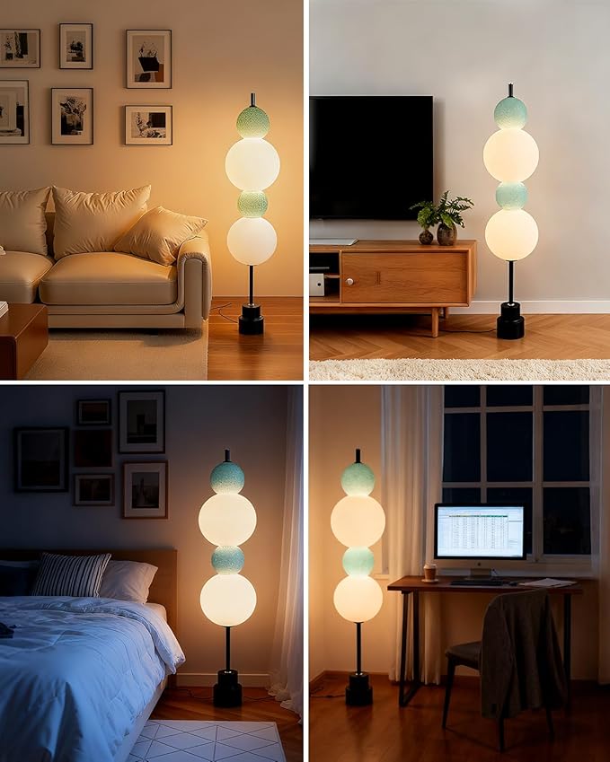 Blue Globe Floor Lamp - 3 CCT (3000K/4000K/5000K) Dimmable LED, Touch Switch, Modern Tall Standing Lamp for Bedroom, Living Room, Home Office