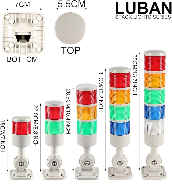 Signal Tower Stack Lights - Industrial Warning Lights with Rotatable Base, Steady/Flashing Switch, 110V/220V AC (5-Layer, Buzzer)