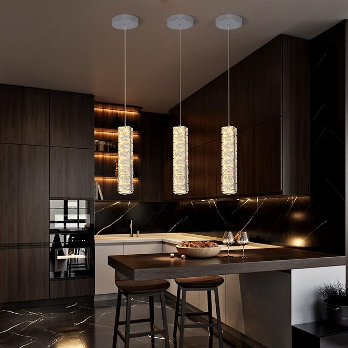Crystal LED Ceiling Light Chandelier, Modern Semi Flush Mount Lighting Fixture Ceiling Lamp for Living Room, Dining Room, Bedroom, Kitchen Island, Entryway (1 Pendant Light)