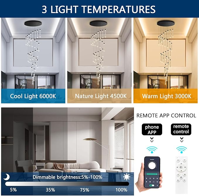 197" Long High Ceiling Chandelier 30-Lights Modern Bubble Crystal LED Light Fixture Dimmable Flush Mount Living Room Ceiling Pendant Light Staircase Foyer Entryway Dining Room Pendant Lighting