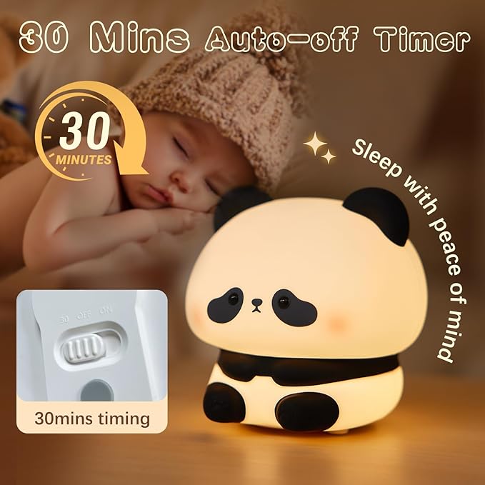 Cute Panda Night Light, LED Squishy Novelty Animal Night Lamp, Food Grade Silicone 3 Level Dimmable Breastfeeding Nursery Nightlight for Room Decor, Holiday Gifts Stuff for Boys Girls Baby Children