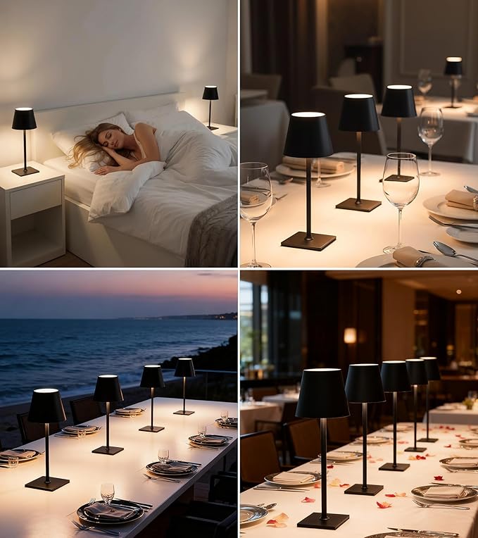2 Pack Cordless Rechargeable LED Table Lamp with Dimmer 5000mAh Battery Operated Portable Night Light for Patio Balcony, Outdoor Bedroom & RV (Black)
