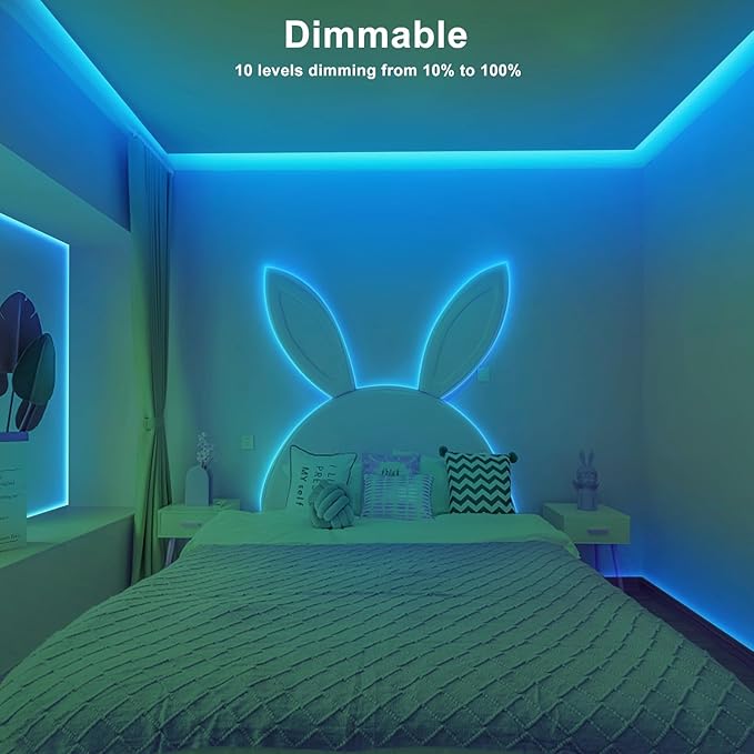 32.8ft Ice Blue COB Led Strip Lights with RF Remote, Dimmable Bright Adhesive Indoor Led COB Light Strip for Cabinet, Painting, Room, Bed