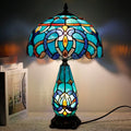 Tiffany Lamp Stained Glass Table Lamp 12X19 Inches Mother Daughter Vase Desk Accent Night Light for Bedroom Bedside Reading Home Antique Style(Green Brown Jewelry)