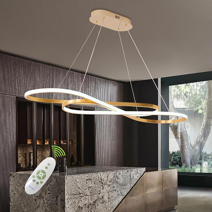 Gold Modern Chandelier for Dining Room,Creative Modern Led Pendant Light for Kitchen Island Lighting Dimmable 39.73" Twist Design Modern Led Chandelier 3000K-6500K Adjustable Color Temperature