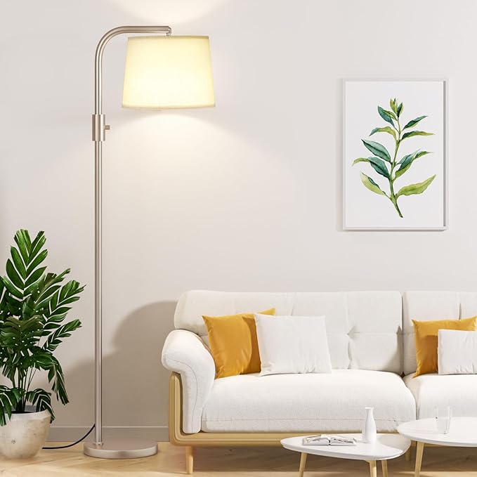 Ambimall Fully Dimmable Floor Lamp - Floor Lamps 9W LED Light Bulb, Standing Lamp for Living Room with Adjust Head, Modern Standing Light Rotary Switch, Tall Lamp for Bedroom(Sand Gold and Light Beige