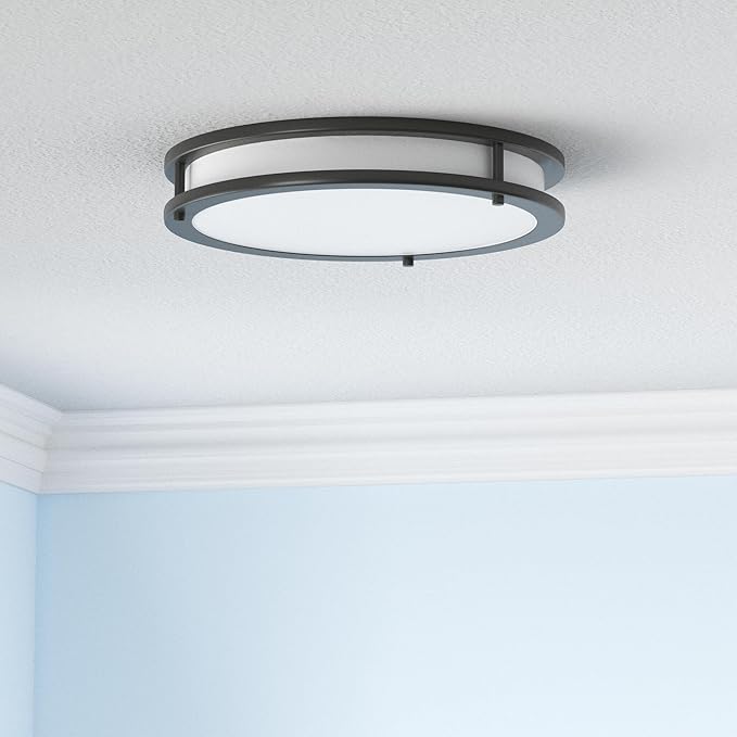 ASD LED 18" Round Flush Mount Lighting, Close to Ceiling Light Fixture | 3CCT, Dimmable, Energy Star, ETL Listed | 28W 2250LM 3000-5000K 120V | Low Profile Double Ring Lamp | Black, 2 Pack