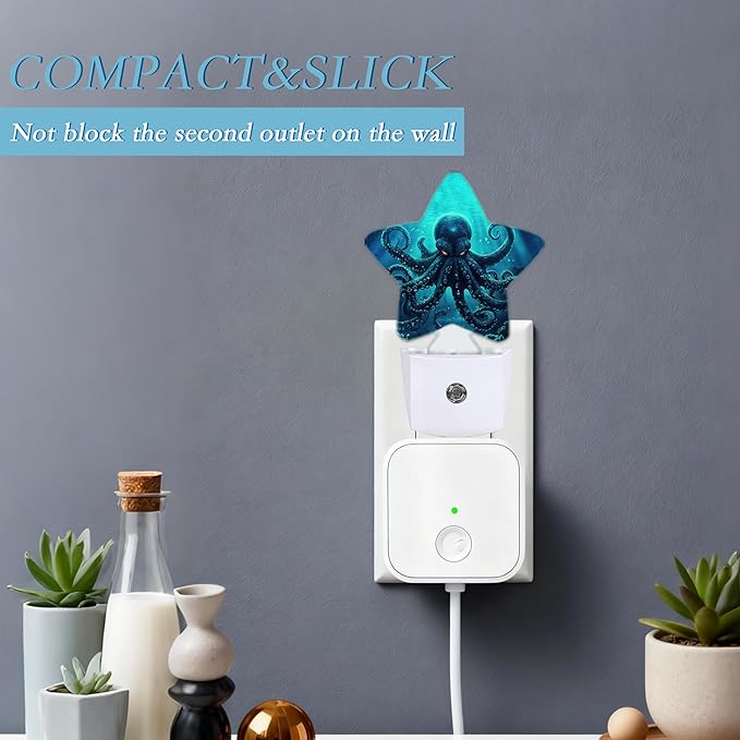 Deep-Sea Octopus Night Light,Plug Into Wall Decor Nightlights for Bedroom,Bathroom,Hallway,Stairway,Kitchen,with Dusk to Dawn Light Auto Sensors Led Night Lights Room Gifts