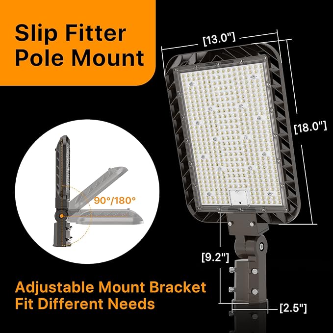 300W LED Parking Lot Lights 2Pack 45000lm Quick Installation Shoebox Light Slip Fitter Mount Dusk to Dawn Photocell Outdoor Commercial Street Area Lighting for Road, Playing Field, 120-277V