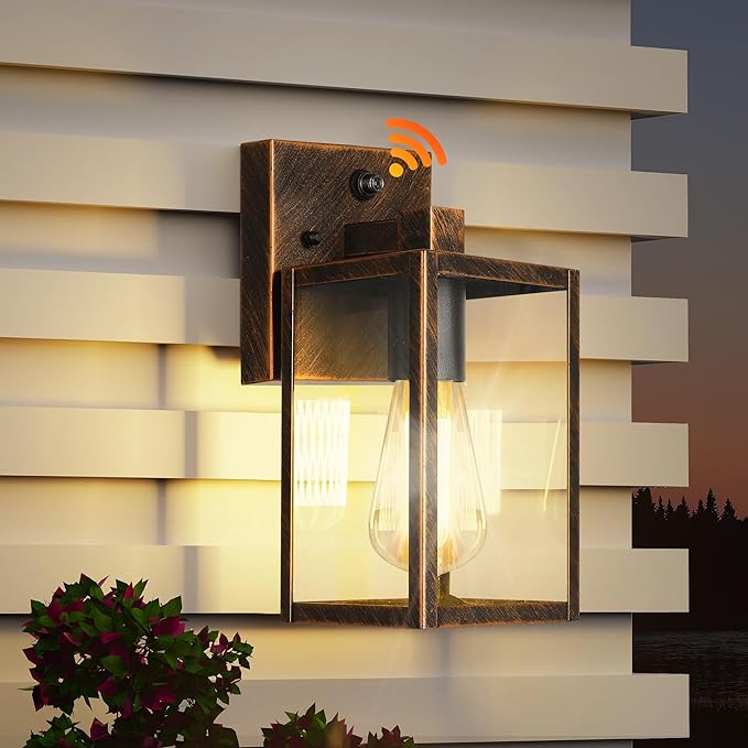 WIHTU Gold Dusk to Dawn Porch Lights Fixtures, Outdoor Lights for House, Outdoor Wall Lights Exterior, Waterproof Wall Sconce Lamp, Wall Lantern, Anti Rust Coach Lights for Doorway (Black Brush Gold)