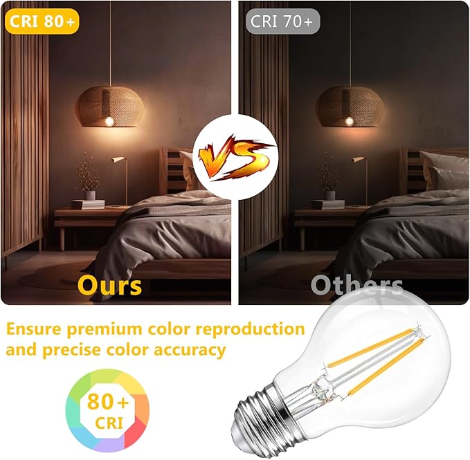 dalattin A19 Vintage LED Edison Bulbs, 60W Equivalent Light Bulbs, 2700K Soft White, Clear Glass Filament Bulb, Efficient 8W, E26 Base, 800 LM, CRI80+, Non-Dimmable for Home, Farmhouse, 6 Pack