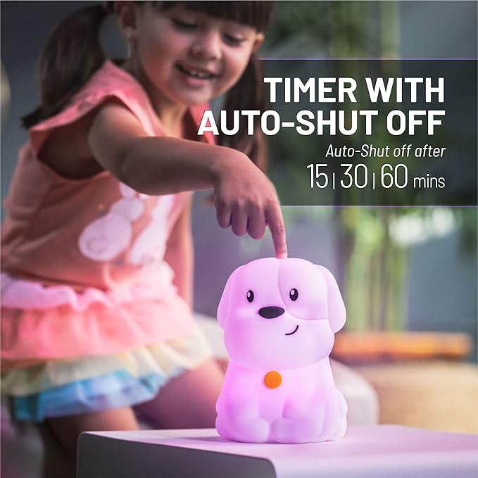 Lumipets Puppy & Cat Silicone Night Light Bundle | Cute Squishy Animal Night Lights for Kids | Silicone Nursery Lamp with Tap & Remote Control | Color Changing Portable Nightlights for Boys & Girls