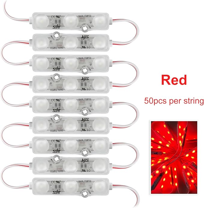 LED Module, Window Mirror Light White100pcs 50 Ft 2835 SMD LED Module Waterproof Light for Letter Sign Advertising Signs with Tape Adhesive Backside (RED)