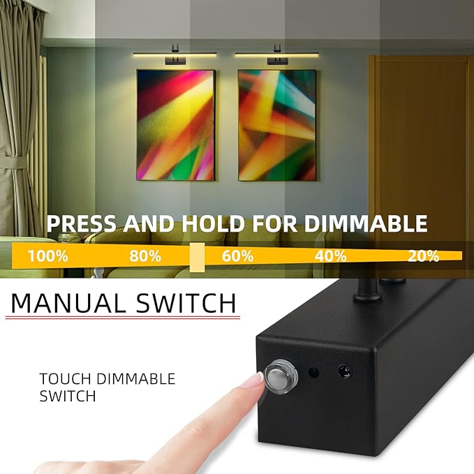 Picture Light,Picture Lights for Wall Cordless,20" Picture Lights with Timer and Dimmable,Battery Wall Lights for Display Gallery Painting Art Frame Portrait-Black