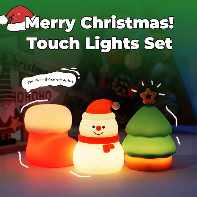 Silicone Night Light Set - Rechargeable LED Tap Lamps with 2 Modes 7 Colors, Soft Ambient Glow for Bedroom, Nursery, Kids Room, Christmas Decor and Holiday Gifts (3 Pcs)