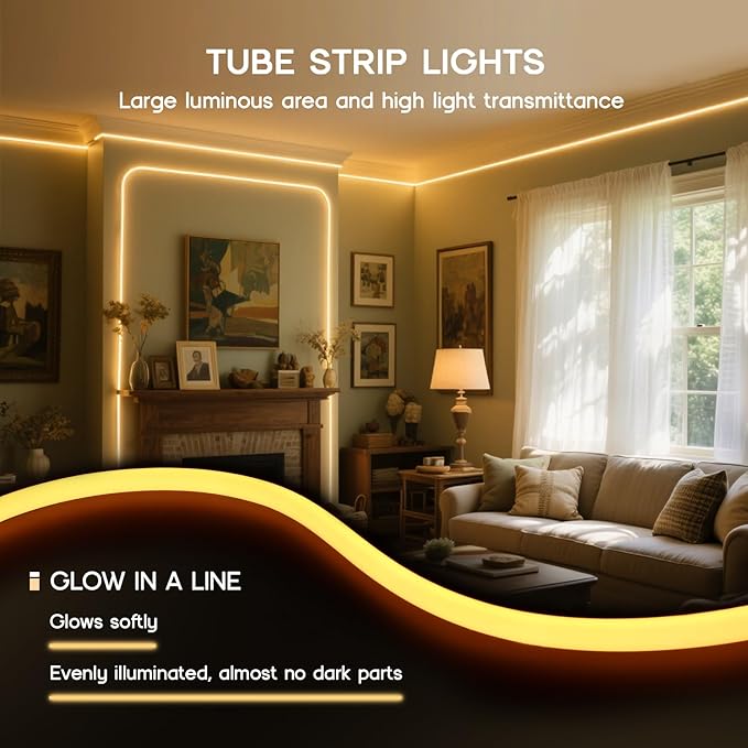 LED Neon Lights Warm White 3000K,9.8ft 110-120V LED Strip Lights,Flexible Outdoor Waterproof Neon Rope Lights for Bedroom,Cabinet,Kitchen,Living Room,Mirror,Halloween Decor