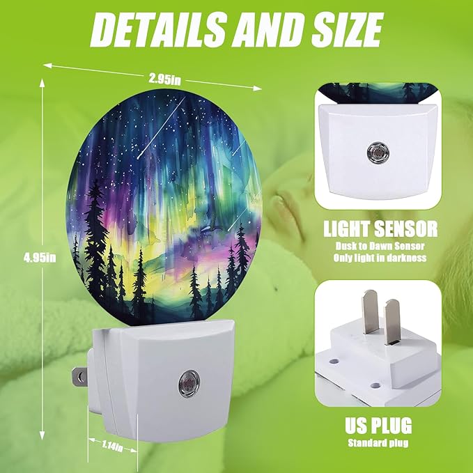 Aurora Forest Night Light,Plug-in Night Lights with Dusk-to-Dawn Sensor for Bedroom Bathroom and Living Room Sleep Friendly lamp