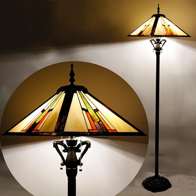 Tiffany Floor Lamp Multicolour Mission Style Stained Glass Standing Reading Light 16X16X64 Inch