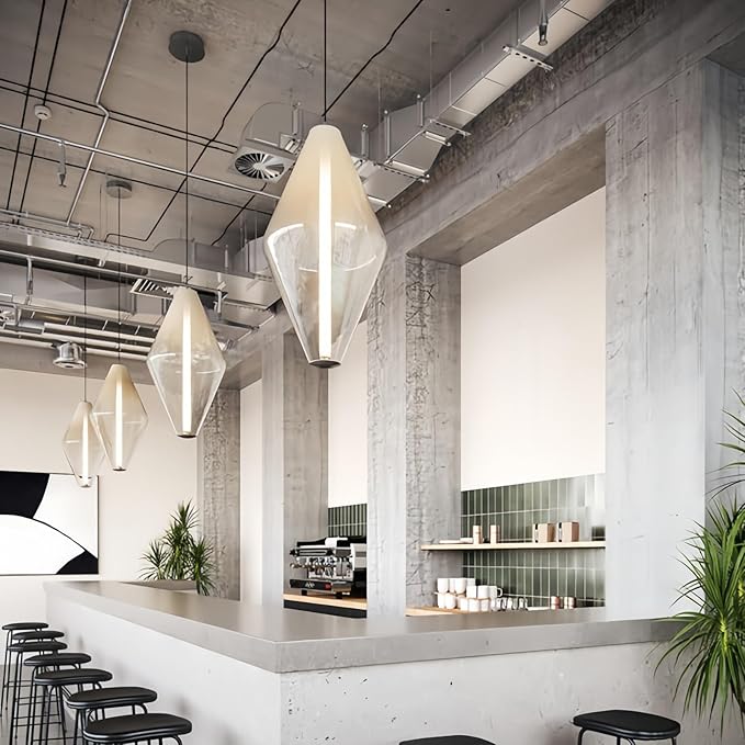 RUIBO Simplicity Double Cone LED Pendant Light,Nordic Gradient Gray Glass Hanging Lamp,Bedside Lamp,for Bar Bedroom Loft Living Room Dining Table Light Fixture (L25 H47cm)