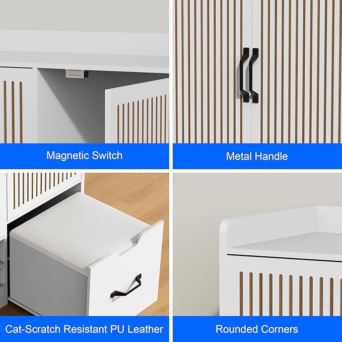 Shoes Storage Cabinet with 3 Doors,Fluted Shoe Cabinet with LED Light,Hidden Shoe Bench with Storage Freestanding Shoe Organizer Cabinet for Entryway,Hallway