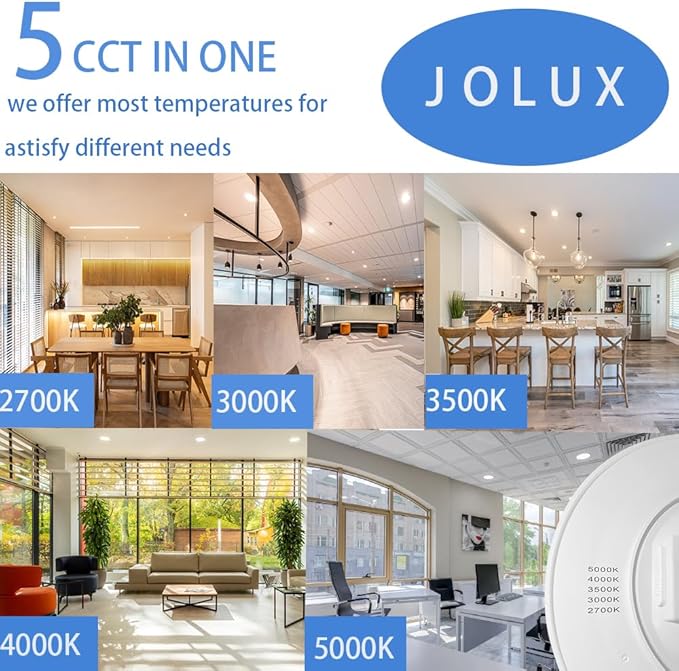 Jolux 6-Pack 5/6 Inch 5CCT LED Can Light Gimbal Retrofit Recessed Downlight, Adjustable Angle, Recessed Lighting CCT Selectable 2700K/3000K/3500K/4000K/5000K,12W=60W,800LM, Dimmable, E26 Base…