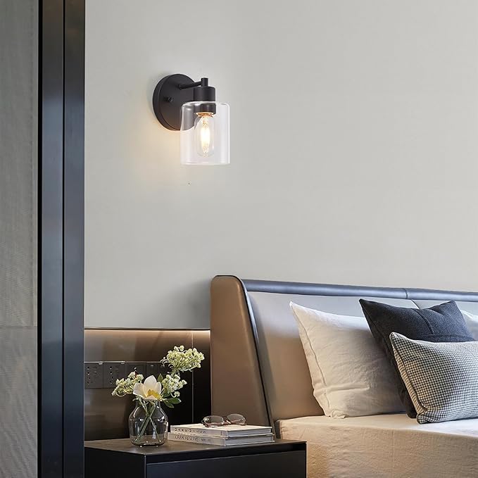 Wall Sconce, Black Vanity Light, Modern Bathroom Light Fixture with Clear Glass Shade and Moisture and Rust Prevention,Hallway Wall Lamp Mount Light Fixtures for Mirror(1PACK)