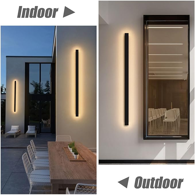2 Pack 47.25inch Long Outdoor LED Wall Lights 35W Black 3000K Warm White Porch Lights Acrylic Waterproof IP65 Exterior Wall Light Fixtures for House Patio Porch Courtyard