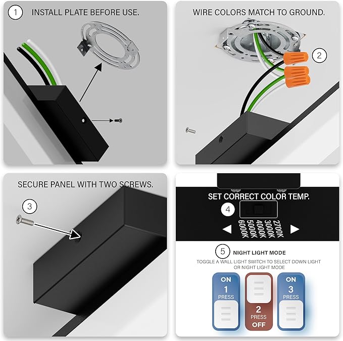 24 Inch Bathroom Vanity Light Fixtures with Night Light: Long Square Wall Mounted LED Lighting Bar Over Mirror with 5CCT & 2200K Color Changing, 120V, 1230-1350lm, ETL, Chrome, 2 Packs