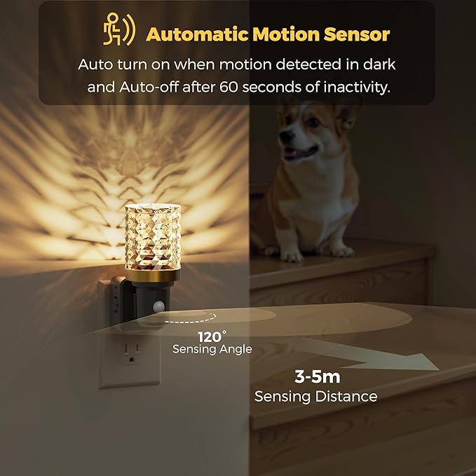 L LOHAS LED Motion Sensor Night Light, 2 Pack Motion Activated Night Lights Plug into Wall, Dimmable Modern Nightlight 0-100LM, 180°Rotatable Plug in Crystal Nightlights for Bathroom Hallway Adults