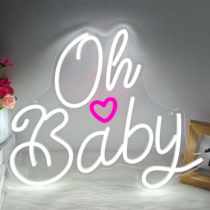 Oh Baby Neon Sign for Wall Decor, Oh Baby Sign for Backdrop, Neon Sign Led Light with Dimmer, for Bedroom Wedding baby Shower Gender Reveal Party, Pink Wall Decoration USB Powered with Switch