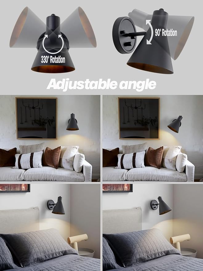Wall Sconces Black Wall Sconce with Switch Bathroom Vanity Light with Metal Shade Dimmable Sconces Wall Lighting for Bedroom Living Room Bedside Bathroom Hallway Stairway E26 Hardwired