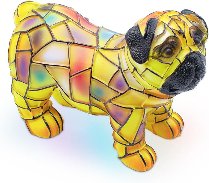 Pug Night Light, LED Dog Series Art Light, Cute Pet Themed Stained Resin Table Lamps, Vintage Home Decor, Fun Gift for Dog Lovers (#02, 7.87")