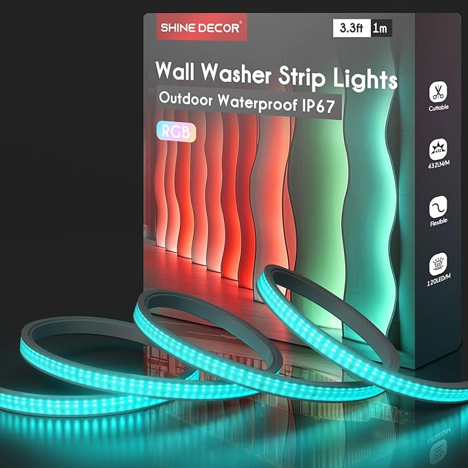 Shine Decor 3.3FT RGB Wall Washer Lights with Flexible Linear Design, IP67 Waterproof LED Strip Lights for Outdoor Commercial Lighting, Building, Wedding, and Church Decoration