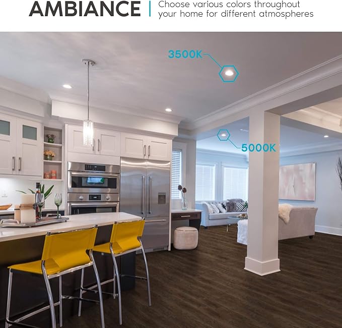 LUXRITE 4 Inch Ultra Thin Square LED Recessed Lighting, 5 Color Temperature Options 2700K - 5000K, Dimmable Downlight, 10W, IC Rated, Wet Rated, Canless LED Recessed Light (4 Pack)