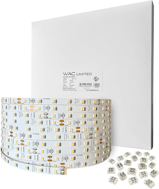 WAC Lighting T24-BS1-100-30WT, Basics 24VDC LED Tape Light 3000K 1.2W per Foot 100ft Reel Field Cuttable Every 2in Fully Dimmable Contractor Quality for Kitchens, Undercabinet, Task, and Cove Lighting
