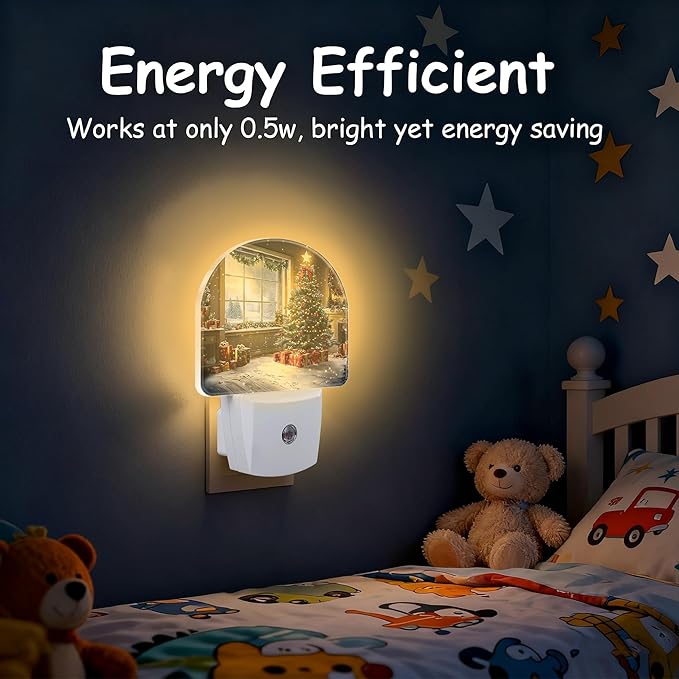 Christma Tree and Gifts Night Light, Dusk-to-Dawn Auto Sensor Plug in Night Light for Kids, 0.5W Energy Saving LED NightLights for Bedroom/Bathroom, Ideal Gifts for Women Men
