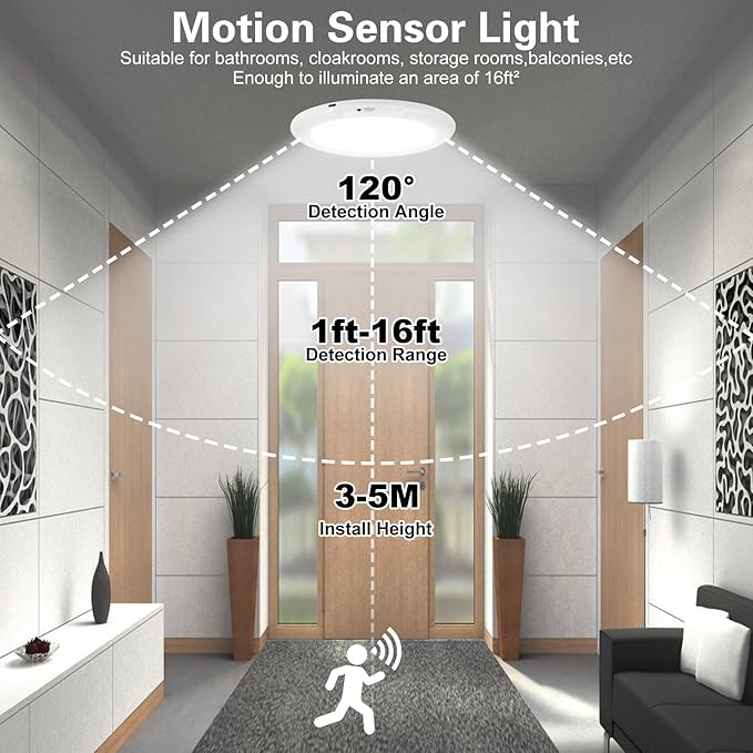 2 Pack Rechargeable Ceiling Light, Closet Lights Motion Sensored, Battery Powered Ceiling Light with Remote No Wiring, Wireless Ceiling Lights for Stairs, Garage, Hallway, Porch, Pantry, Shed