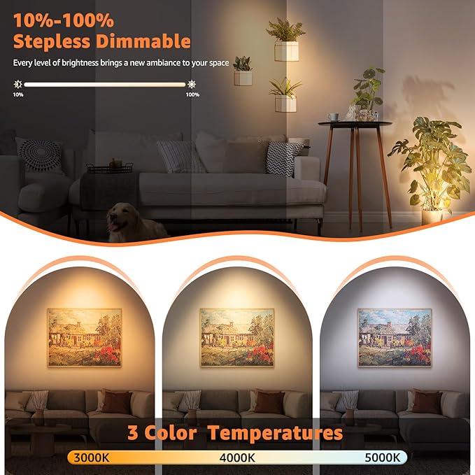 Wireless LED Spotlight Indoor 3350mAh Rechargeable Battery Operated Spotlights Indoor with Remote 3000K/4000K/5000K Uplighting Indoor Dimmable Spot Lights Indoor for Plant Picture Wall, 1 Pack